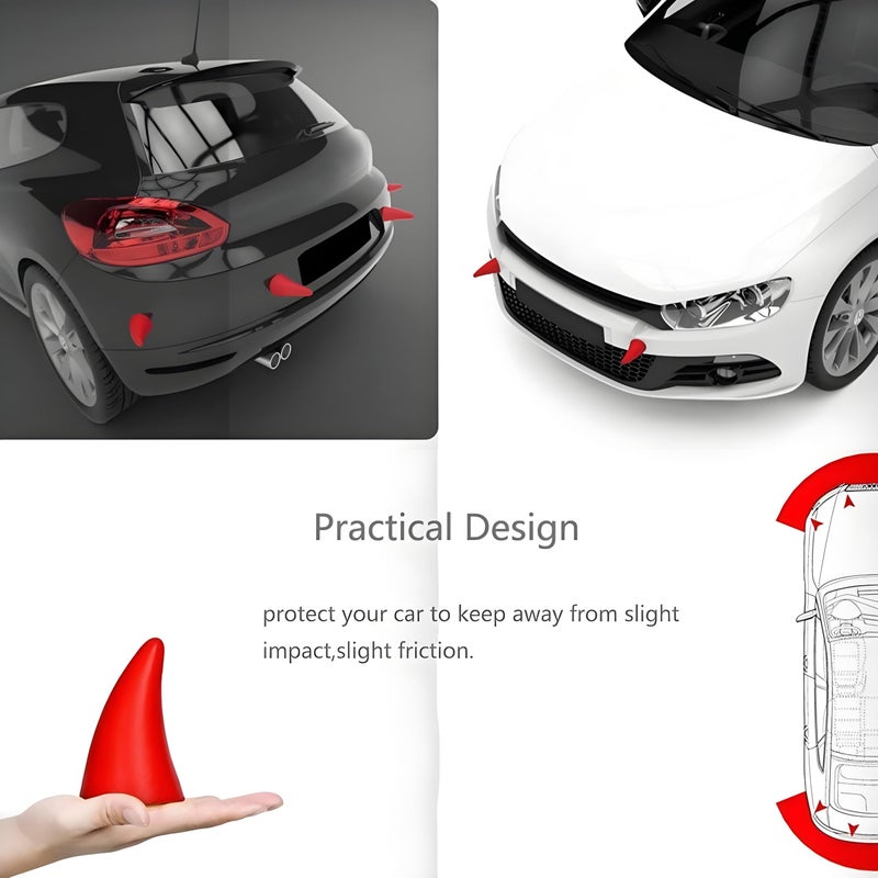 FOLCONROAD Car Auto Truck Elasticity 3D Devil Horns Sticker Bumper Decor Anti Collision [RED] 2Pcs/Set[US Warehouse] Halloween Christmas Gift (Red) - Image 5